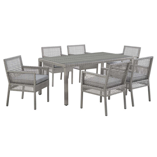 sofas | CasaFoyer Aura Outdoor Patio Collection - 7 Piece Wicker Rattan Set | Gray-on-Gray Weave | Powder-Coated Aluminum Frame | Machine Washable Cushions | Non-Marking Foot Caps | Ideal for Outdoor Gatherings | casafoyer.myshopify.com