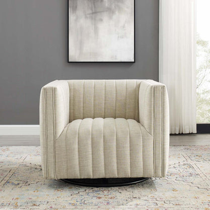 home office desk chairs | CasaFoyer Conjure Channel Tufted Fabric Upholstered Swivel Armchair | Luxurious & Stylish | Living Room, Lounge, Home Office | Retro Modern Design | Spring Coils, Dense Foam Padding | Rotating Base | 441 lbs Weight Capacity | Fully Assembled | Beige | casafoyer.myshopify.com