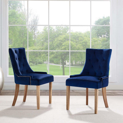 home office desk chairs | CasaFoyer Pose Performance Velvet Dining Chair Set | Modern Farmhouse Style | Elegant Tufting | Nailhead Trim | Stain-Resistant Velvet Upholstery | Decorative Metal Ring | Solid Wood Legs | Set of 2 | casafoyer.myshopify.com