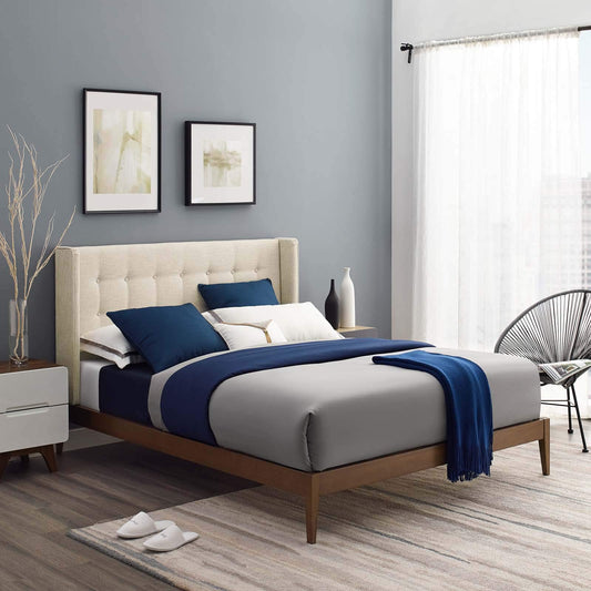 adjustable bed bases | CasaFoyer Hadley Queen Wingback Platform Bed | Mid-Century Modern Design | Biscuit Tufting | Plush Foam Padding | Durable Fabric Upholstery | Sturdy Splayed Legs | Wood Slat Support System | Farmhouse/Rustic/Modern Style | Beige | casafoyer.myshopify.com