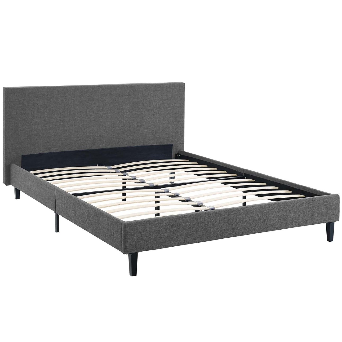 Bed | CasaFoyer Anya Platform Bed | Trendy Avant-Garde Design | Upholstered Polyester Fabric | Solid Wood Legs | Slatted Wood Support System | Accommodates Various Mattress Types | Maximum Stability | Weight Capacity 1300 lbs | casafoyer.myshopify.com