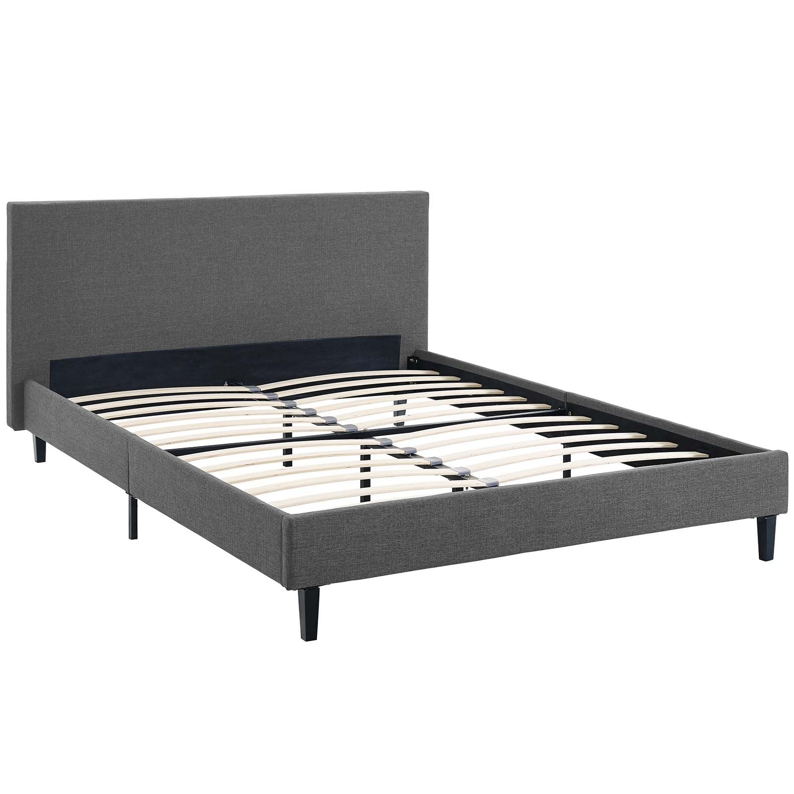 Bed | CasaFoyer Anya Platform Bed | Upholstered Polyester Fabric | Solid Wood Legs | Slatted Support System | Full Size | Gray | casafoyer.myshopify.com