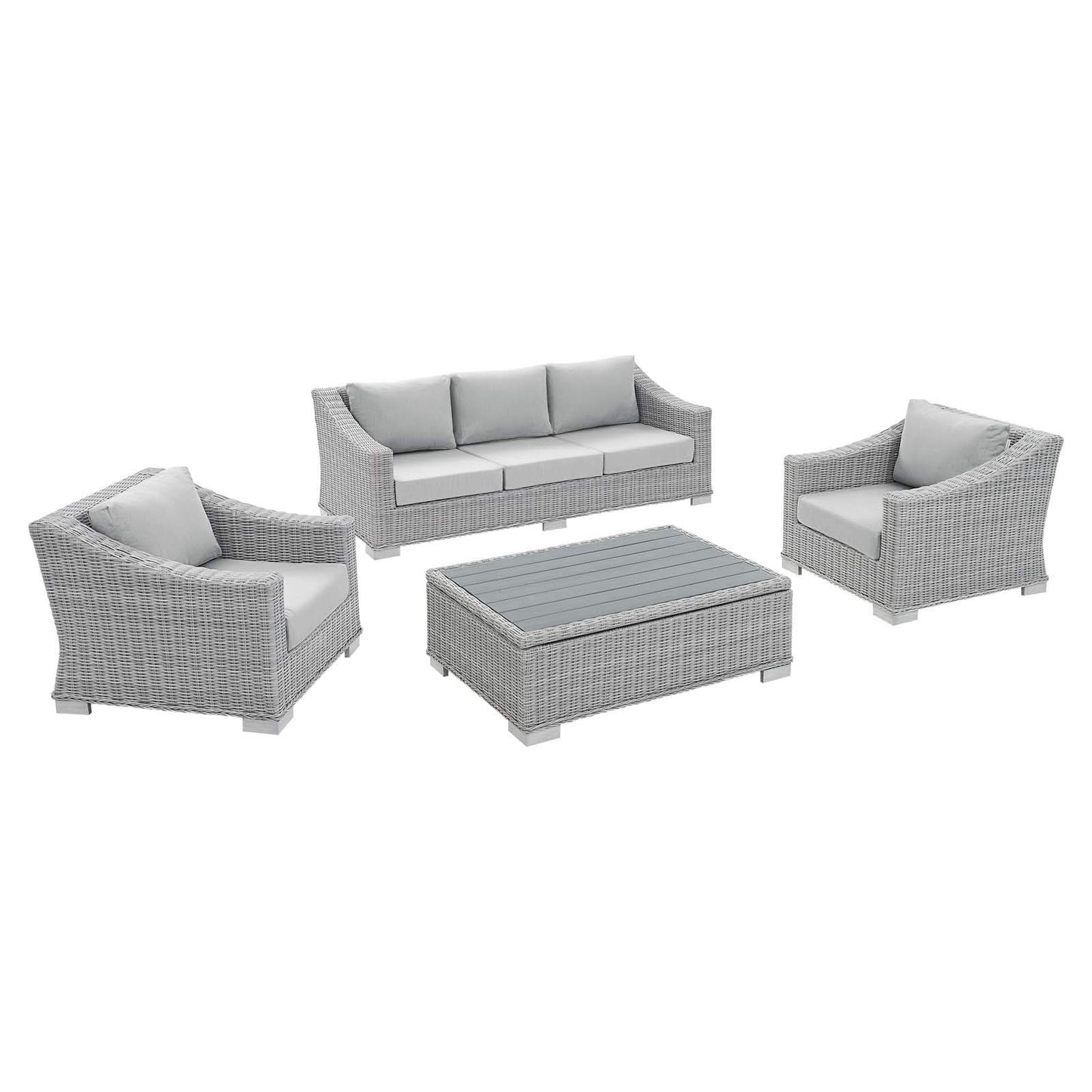 kitchen and dining room sets | CasaFoyer Conway Outdoor Patio Sunbrella Wicker Rattan 4-Piece Furniture Set | Stylish & Comfortable | UV-Resistant | Light Gray | Assembly Required | casafoyer.myshopify.com