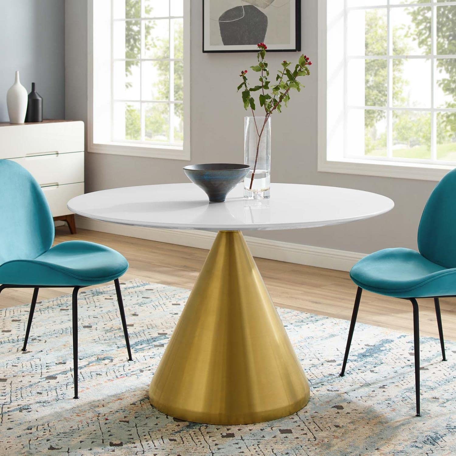 patio dining tables | CasaFoyer Tupelo 47 Dining Table | Modern Style | Mid-Century Charm | Polished Gold Base | White Finish | Non-Marking Ring | Easy Cleaning | Assembly Required | casafoyer.myshopify.com