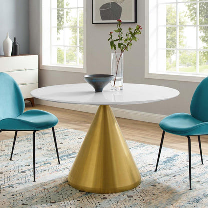 patio dining tables | CasaFoyer Tupelo 47 Dining Table | Modern Style | Mid-Century Charm | Polished Gold Base | White Finish | Non-Marking Ring | Easy Cleaning | Assembly Required | casafoyer.myshopify.com