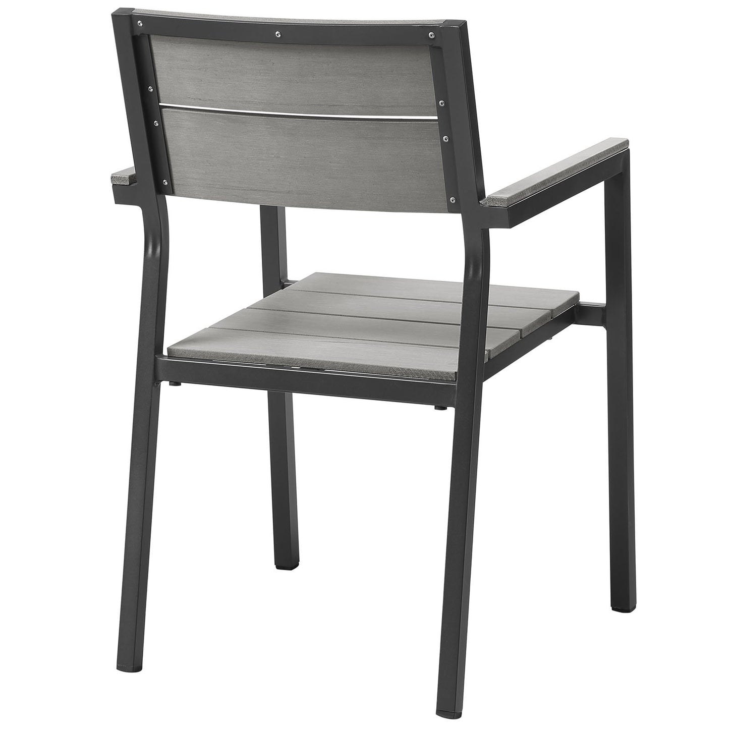 Dining Table | Maine Outdoor Patio Dining Furniture Collection | Synthetic Wood Grain Plank Boards | Aluminum Frame | Ideal for Contemporary Patios & Outdoor Lounge Spaces | Includes Dining Table & Armchairs | casafoyer.myshopify.com