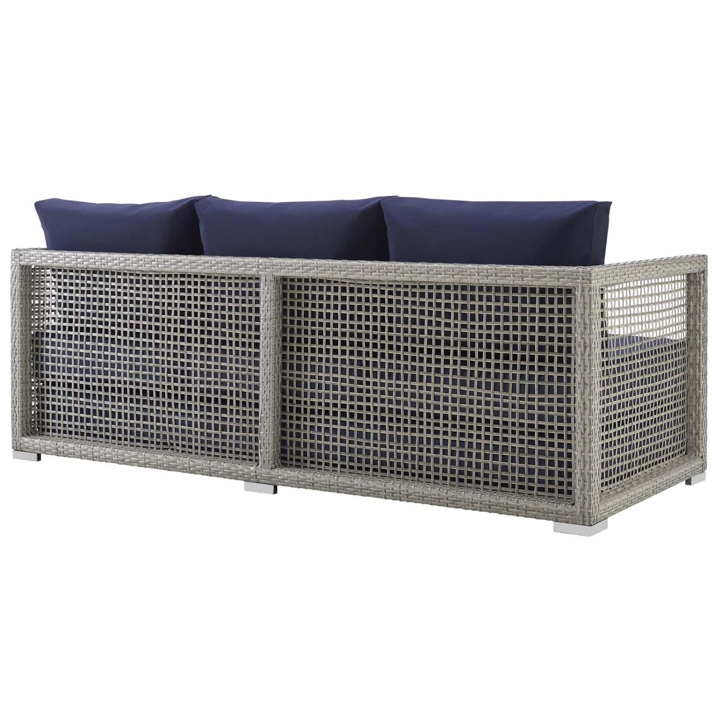 sofas | CasaFoyer Aura Outdoor Patio Sofa | Synthetic Gray-on-Gray Wicker Rattan | Aluminum Frame | All-Weather Cushions | Extra Wide & Deep Body | Fully Assembled | casafoyer.myshopify.com