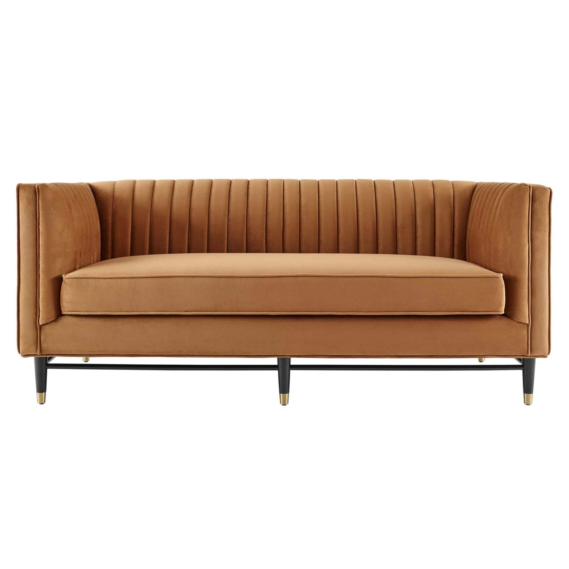 sofas | CasaFoyer Devote Channel Tufted Performance Velvet Loveseat | Retro Design | Stain-Resistant | Luxurious Seating | Cognac | casafoyer.myshopify.com