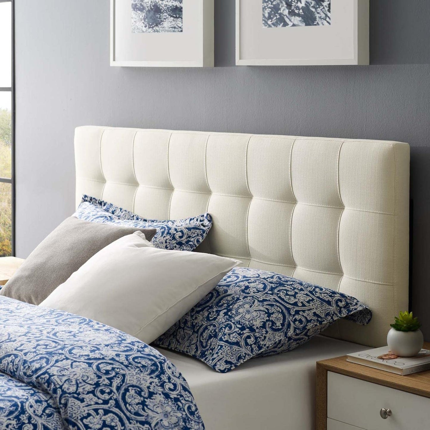 headboards | CasaFoyer  Lily Queen Upholstered Linen Fabric Tufted Headboard | Elegant & Durable Ivory | Contemporary Bedroom Decor | casafoyer.myshopify.com