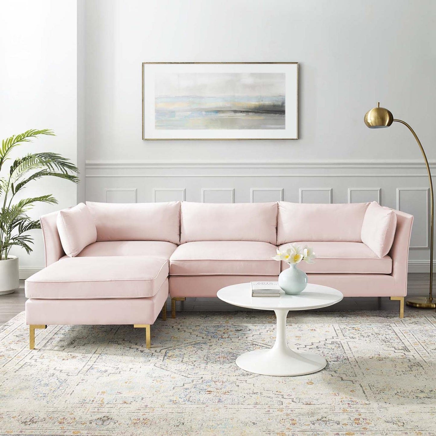 kitchen and dining room sets | CasaFoyer Ardent Performance Velvet 4-Piece Sectional Sofa | Vintage Modern Glam Deco Style | Stain-Resistant Velvet | Comfortable & Durable | Gold Metal Legs | 440 lbs Weight Capacity | casafoyer.myshopify.com