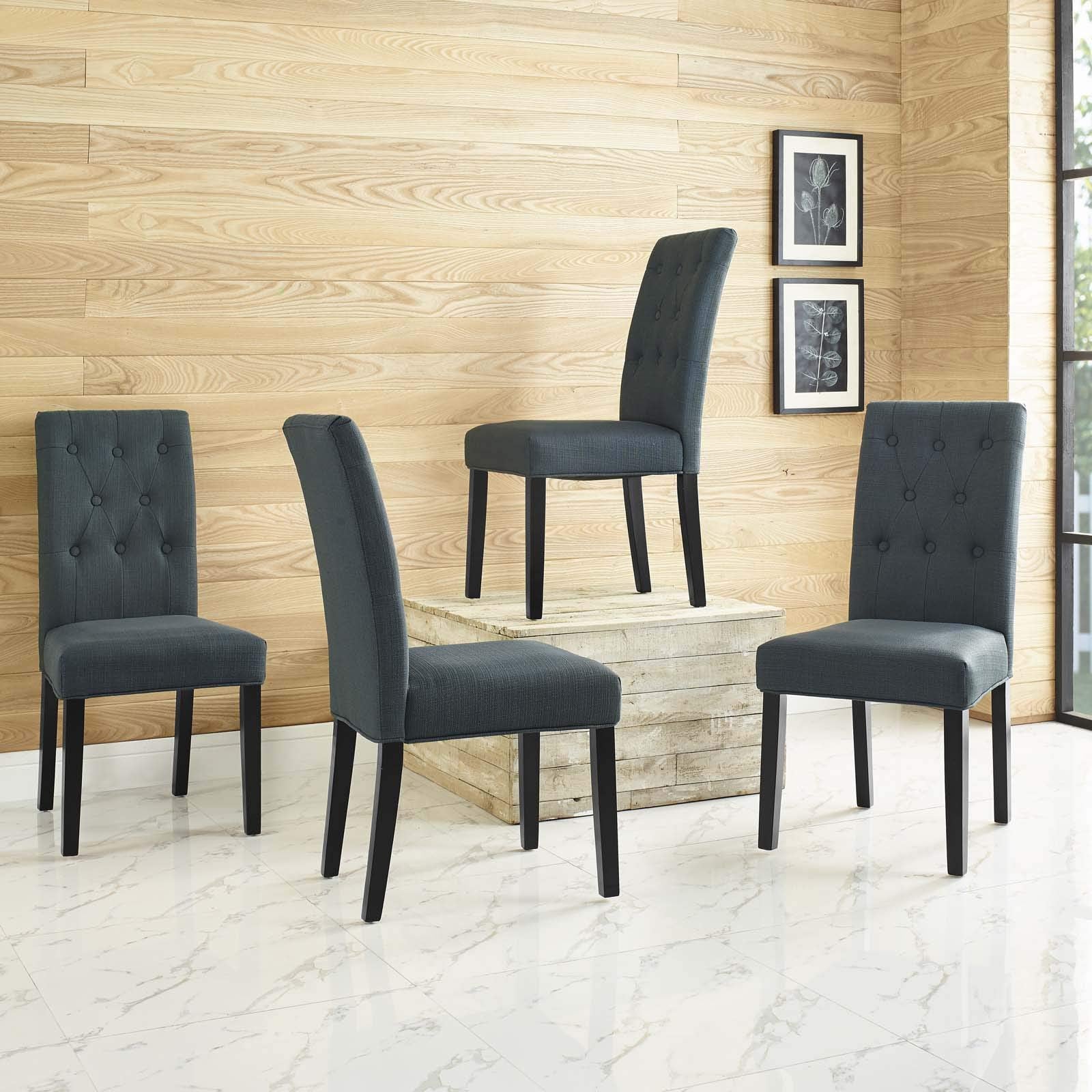 home office desk chairs | CasaFoyer Confer Button Tufted Fabric Upholstered Dining Side Chair Set | Vintage Glamour | Comfortable & Durable | Set of 4 | casafoyer.myshopify.com