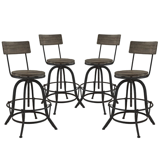 barstools | CasaFoyer Procure Wood Bar Stools | Set of 4 | Metal Frame | Pine Wood Seat & Back | Rustic Aesthetic | Footrest for Support | casafoyer.myshopify.com