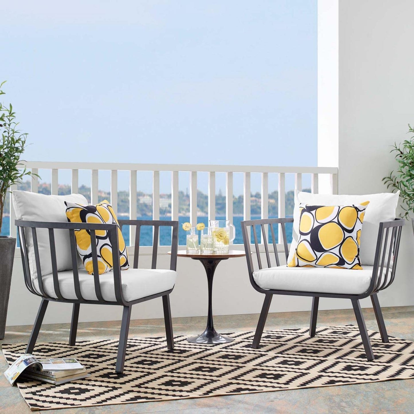 patio bistro sets | CasaFoyer Riverside Outdoor Patio Aluminum Armchair Set of 2 | Coastal Style | UV-Resistant Cushions | Powder-Coated Frame | 300 lb Weight Capacity | casafoyer.myshopify.com