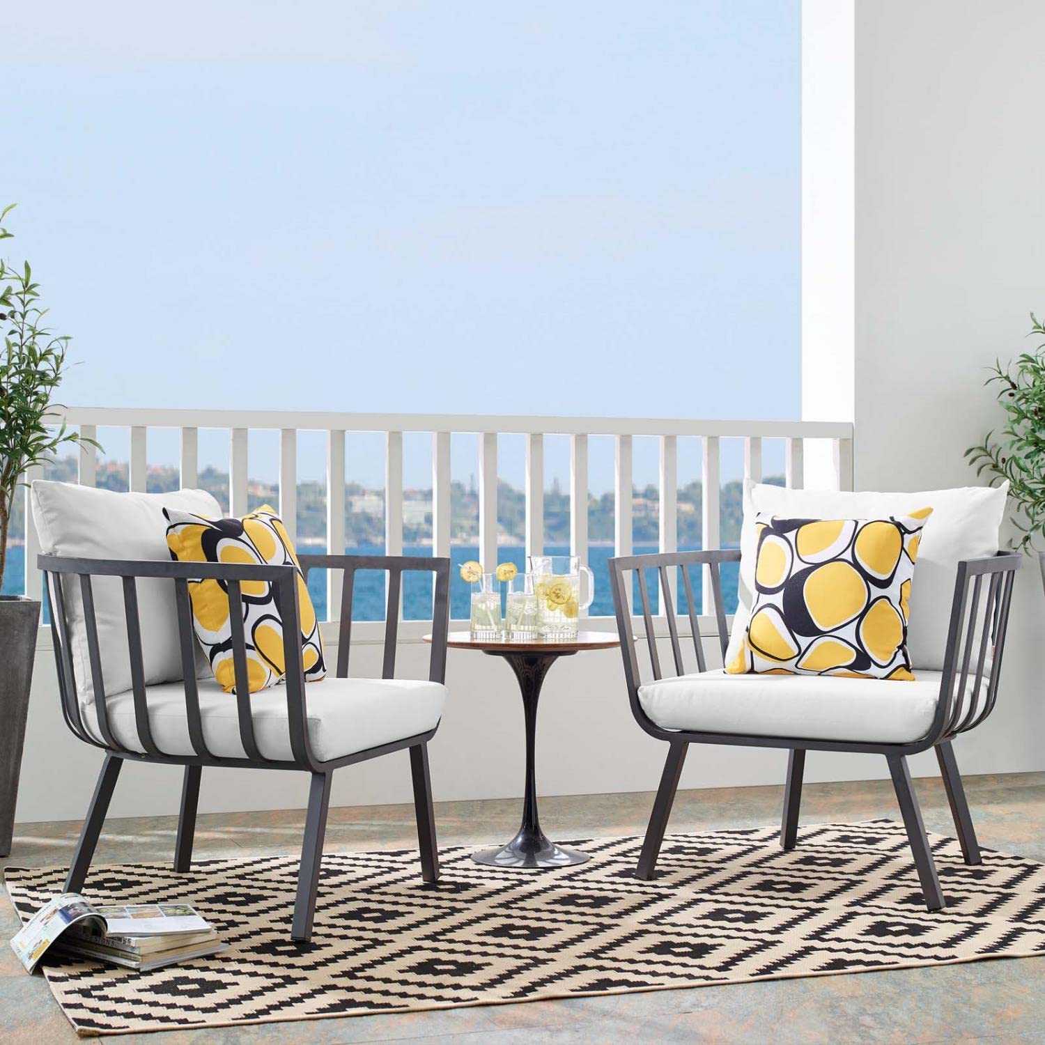 patio bistro sets | CasaFoyer Riverside Outdoor Patio Aluminum Armchair Set of 2 | Coastal Style | UV-Resistant Cushions | Powder-Coated Frame | 300 lb Weight Capacity | casafoyer.myshopify.com