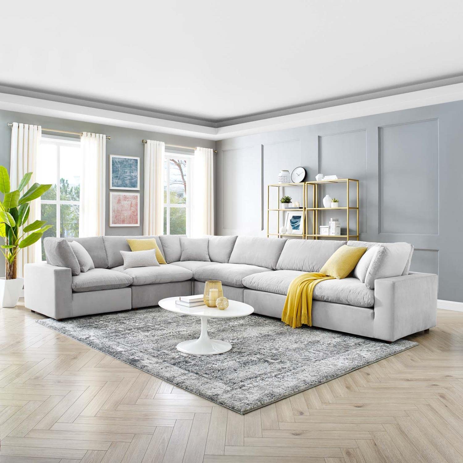 kitchen and dining room sets | CasaFoyer Commix Luxurious Sectional Sofa | Stain-Resistant Velvet | Solid Wood Construction | Foam & Duck Down Cushions | Overstuffed Feather Pillows | 6-Piece Set | casafoyer.myshopify.com