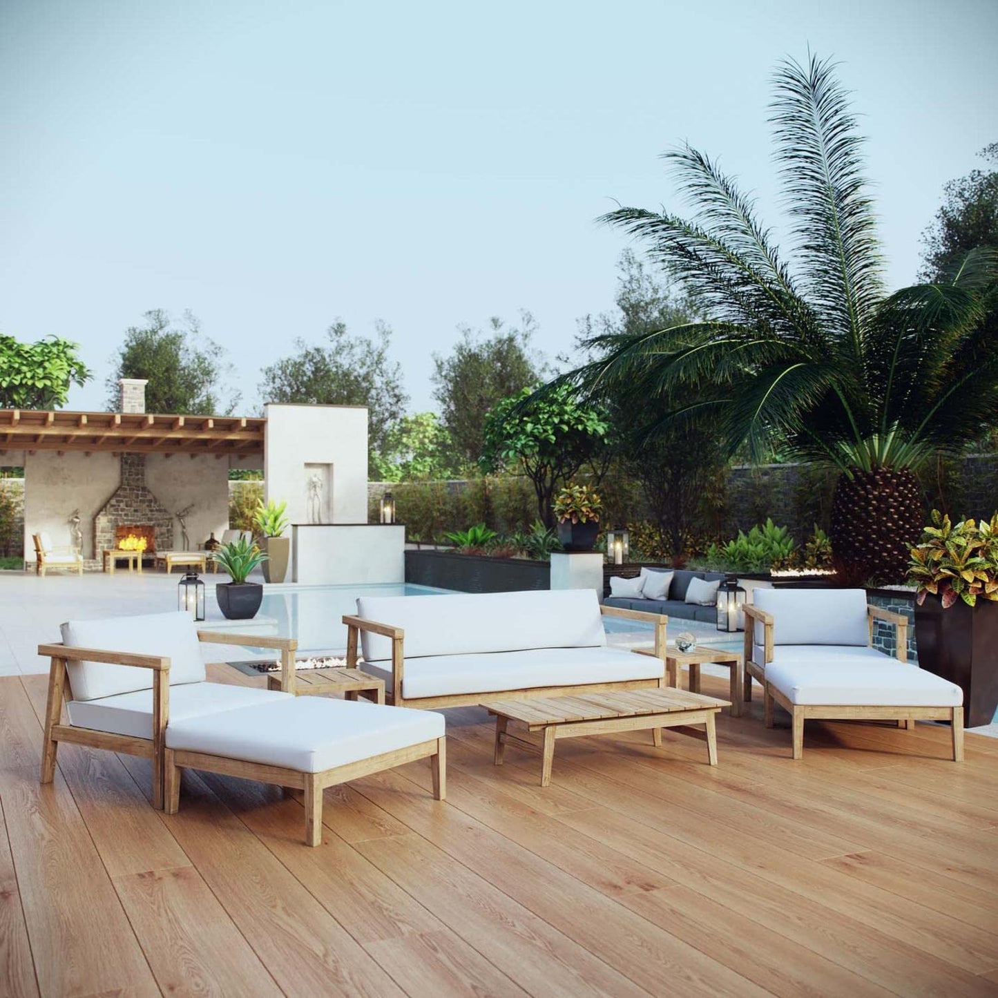 ottomans | CasaFoyer Bayport Teak Outdoor Collection | Durable & Versatile Furniture Set | Loveseat, Armchairs, Ottomans, Coffee Table, Side Tables | Assembly Required | casafoyer.myshopify.com