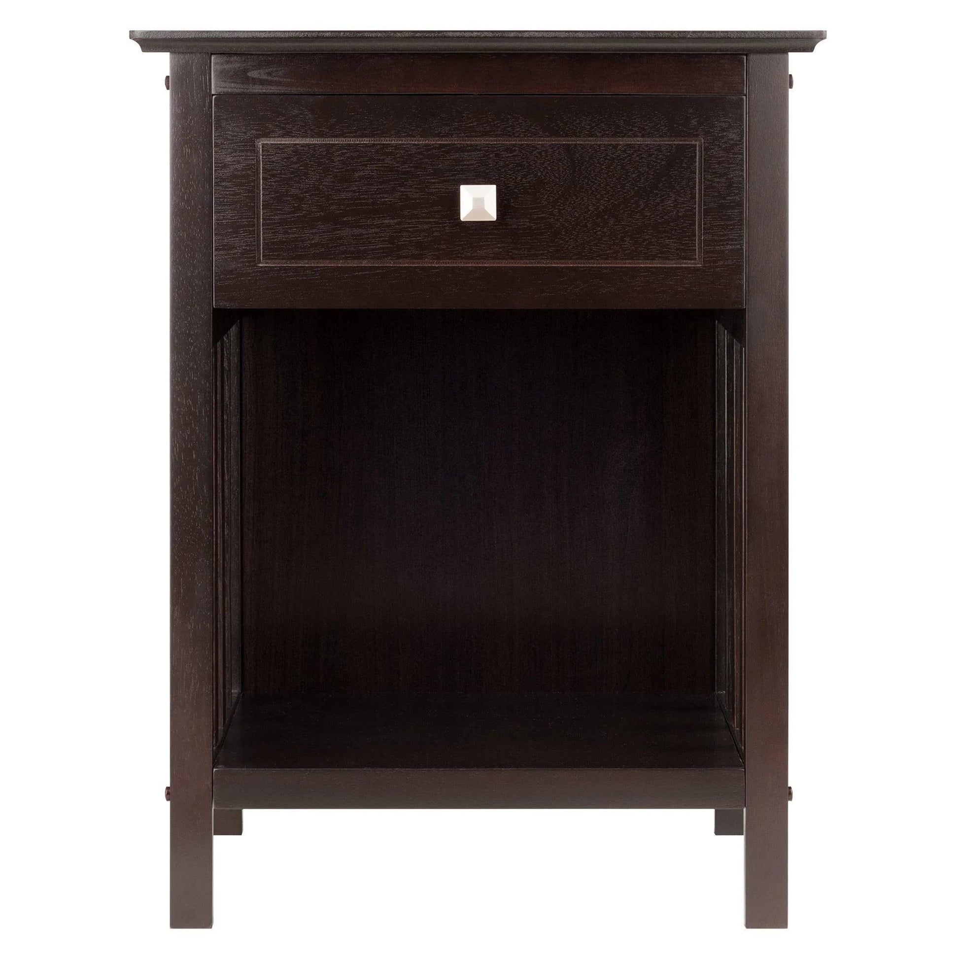 TABLE | Ergode  Wood Marcel 1-Drawer Nightstand | Versatile Mission-Style Furniture | Spacious Drawer & Lower Shelf | Durable Solid & Composite Wood | Dark Coffee Finish | Easy Assembly | 18.9W x 14.9D x 25H | casafoyer.myshopify.com