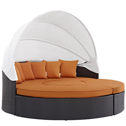 sofas | CasaFoyer Convene Outdoor Sectional Series | Modular Patio Daybed with Canopy | Weather-Resistant Cushions | Espresso Orange | casafoyer.myshopify.com