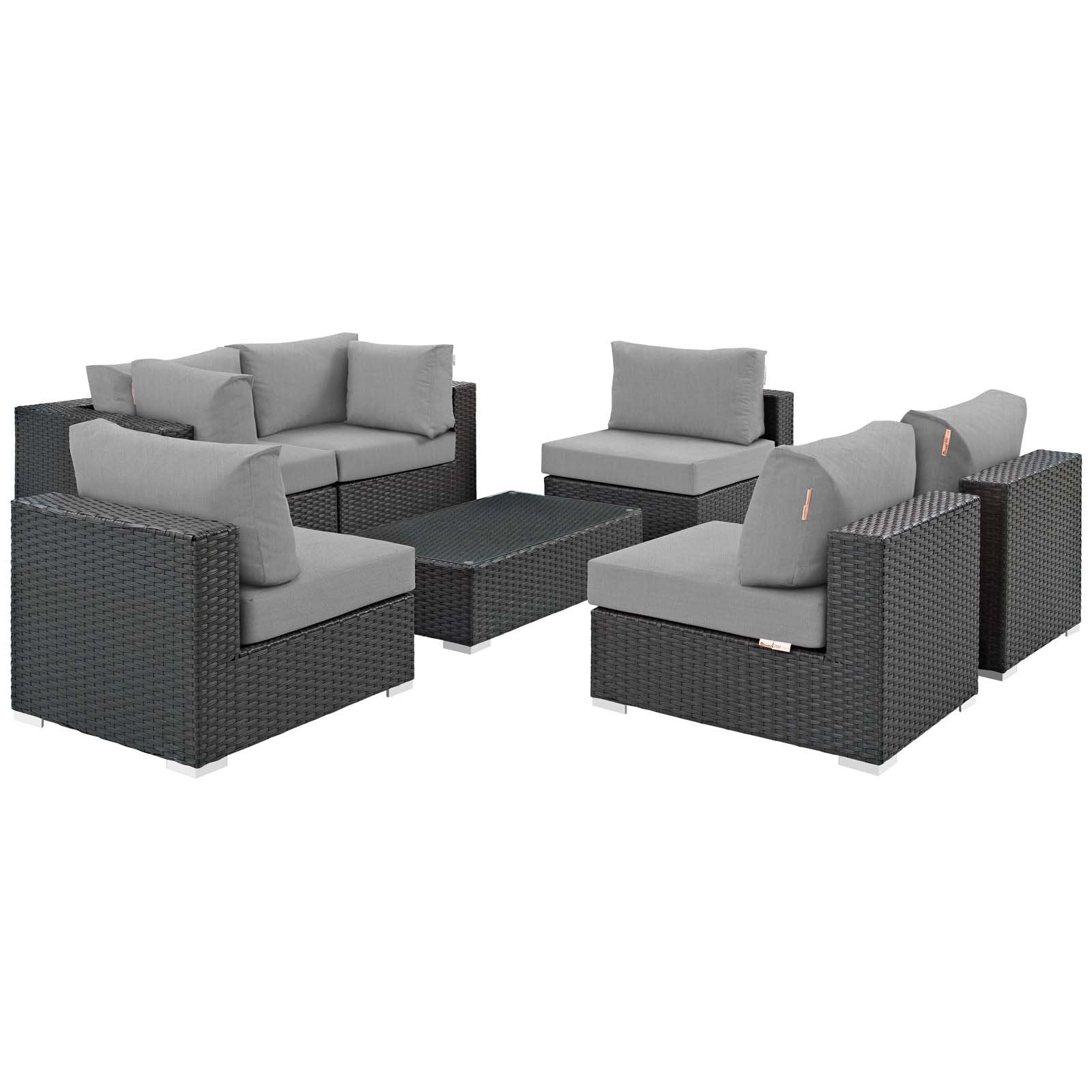kitchen and dining room sets | CasaFoyer Sojourn Outdoor Patio Furniture Set | 7 Piece Sunbrella Sectional with Armless Chairs, Coffee Table, and Corners | casafoyer.myshopify.com