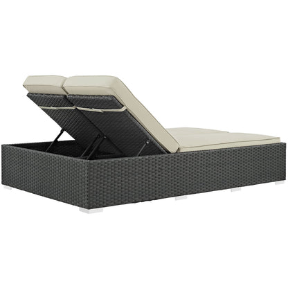 Patio Furniture Sets | Sojourn Outdoor Patio Double Chaise Lounge Chair Set | Sunbrella Fabric | Synthetic Rattan | UV Protection | Powder-Coated Aluminum Frame | casafoyer.myshopify.com