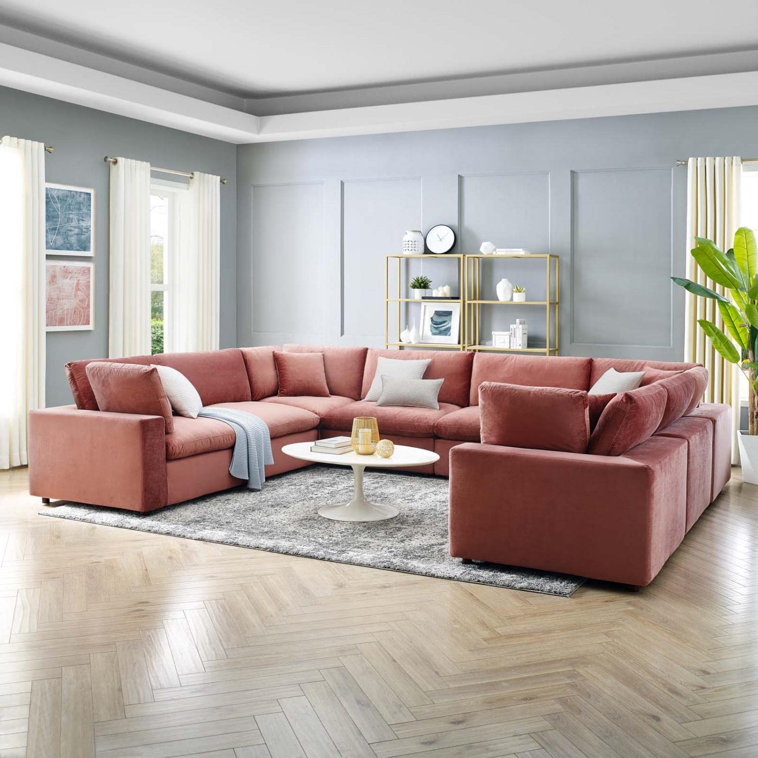 kitchen and dining room sets | CasaFoyer Commix | Luxurious Sectional Sofa | Stain-Resistant Velvet | Overstuffed | 8-Piece Set | Dusty Rose | casafoyer.myshopify.com