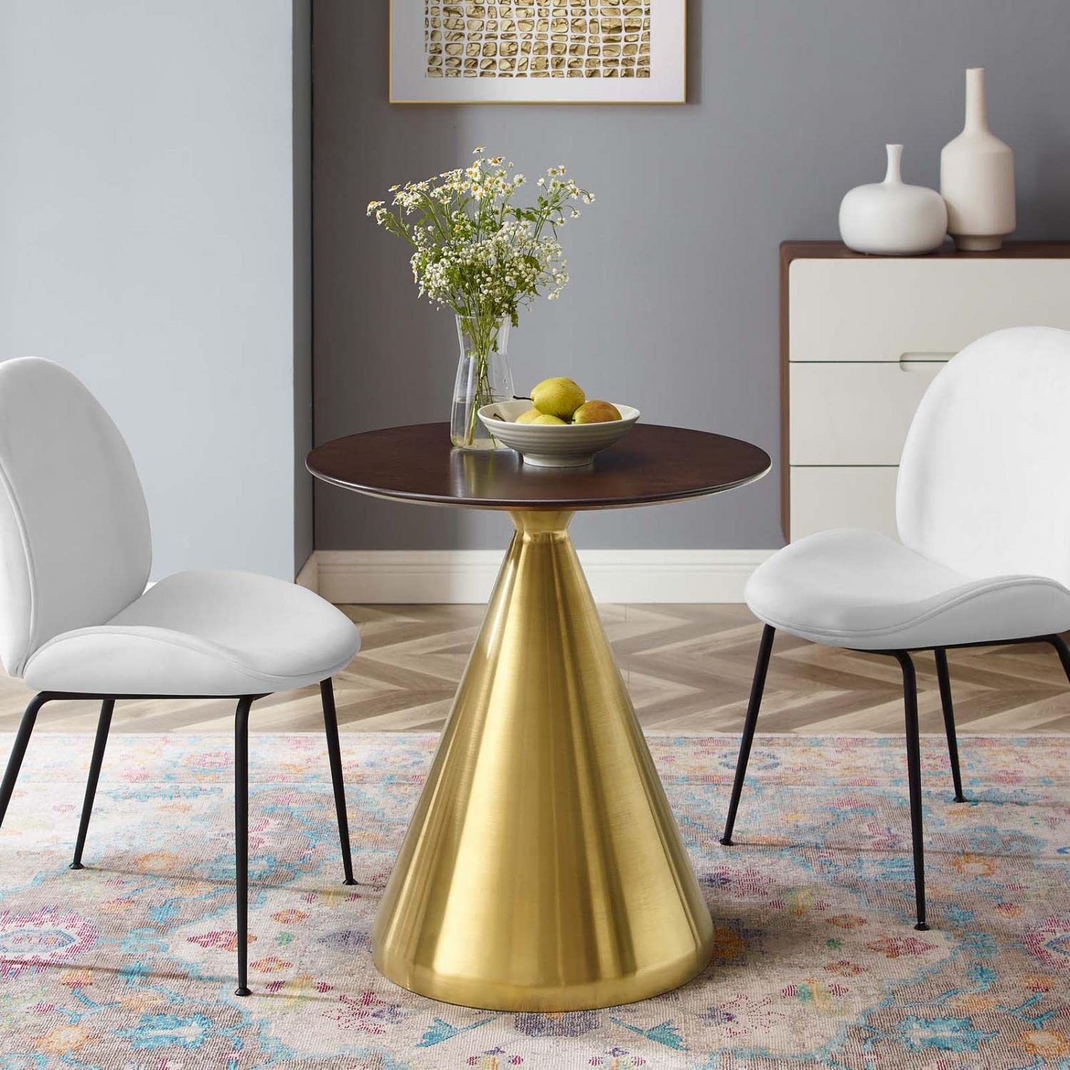 patio dining tables | CasaFoyer Tupelo 28 Dining Table | Modern Style | Mid-Century Design | Organic Shape | Gold Metal Base | MDF & Wood Grain Veneer | Non-Marking Ring | Easy Assembly | casafoyer.myshopify.com