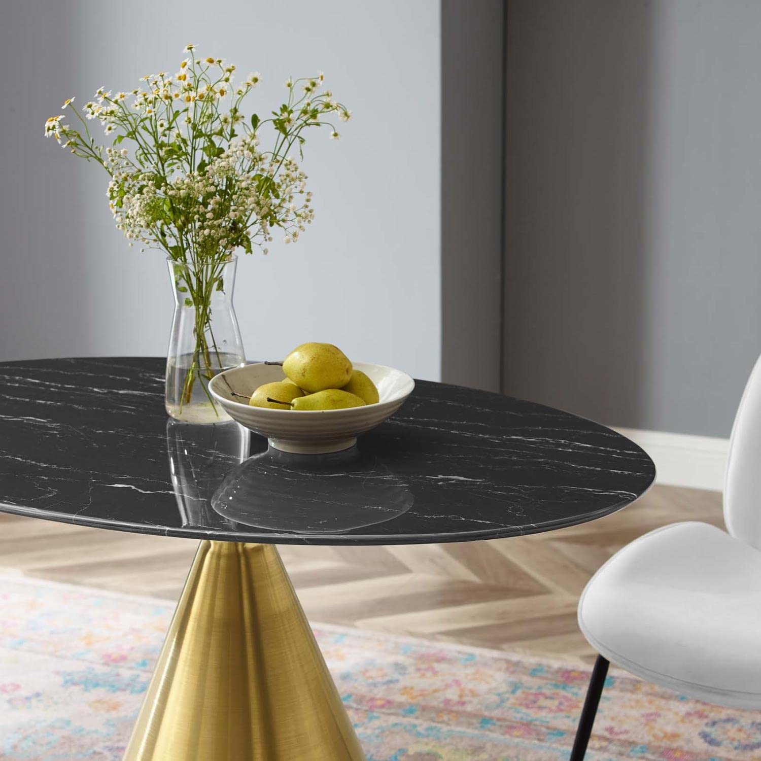 patio dining tables | CasaFoyer Tupelo 42 Oval Artificial Marble Dining Table | Modern Style | Mid-Century Charm | Polished Gold Metal Base | Easy-to-Clean Finish | Non-Marking Ring | casafoyer.myshopify.com