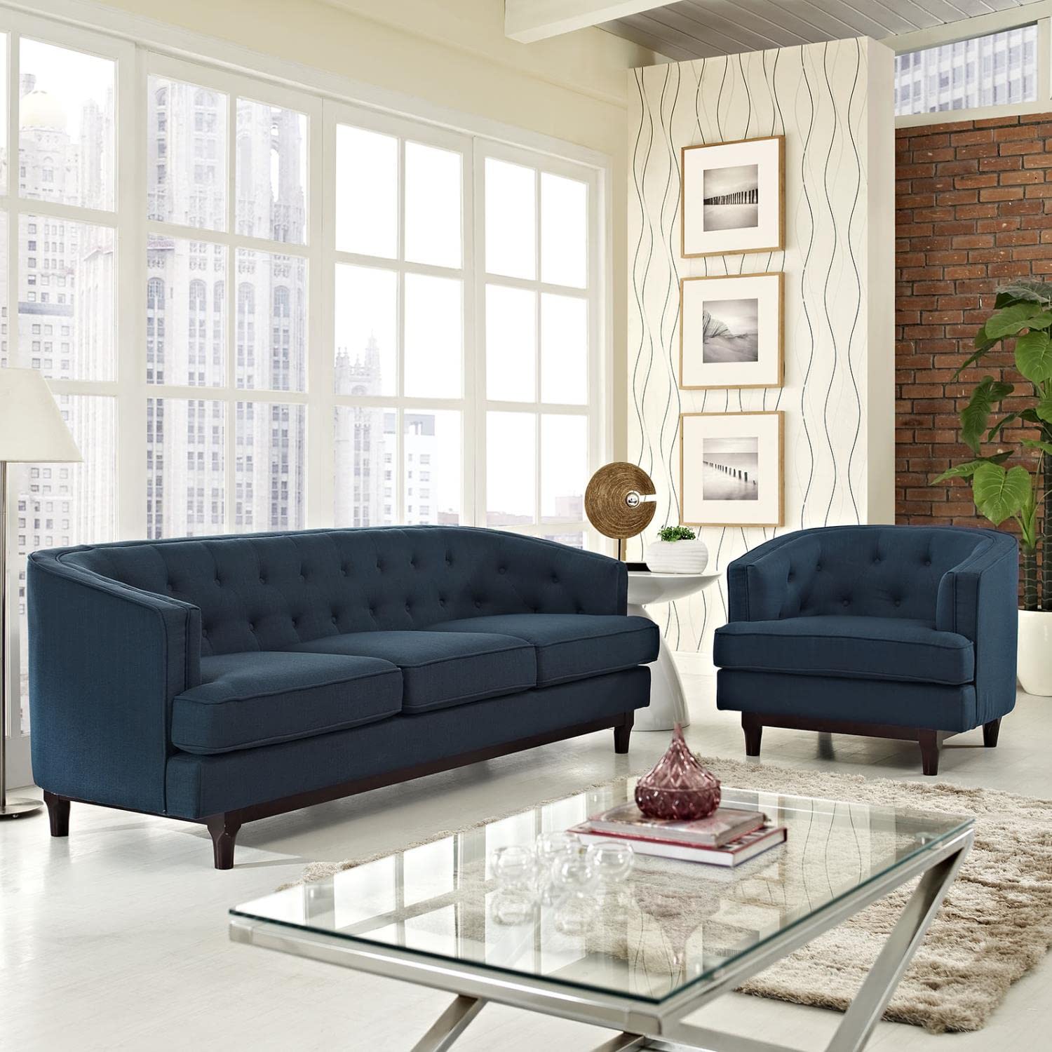 kitchen and dining room sets | CasaFoyer Coast Living Room Set | Elegant Mid-Century Style | Deep Button Tufting | Walnut Stained Wood Legs | Polyester Upholstery | Comfortable Foam Cushioning | Easy to Clean | Perfect for Modern & Eclectic Spaces | casafoyer.myshopify.com