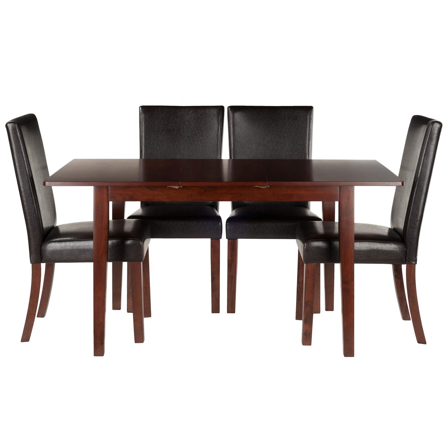 childrens table and chair sets | CasaFoyer 5-Piece Dining Set | Anna Extension Table (58 width) | 4 Faux Leather Chairs | Solid Wood Frames | Walnut Finish | Comfortable & Stylish | casafoyer.myshopify.com