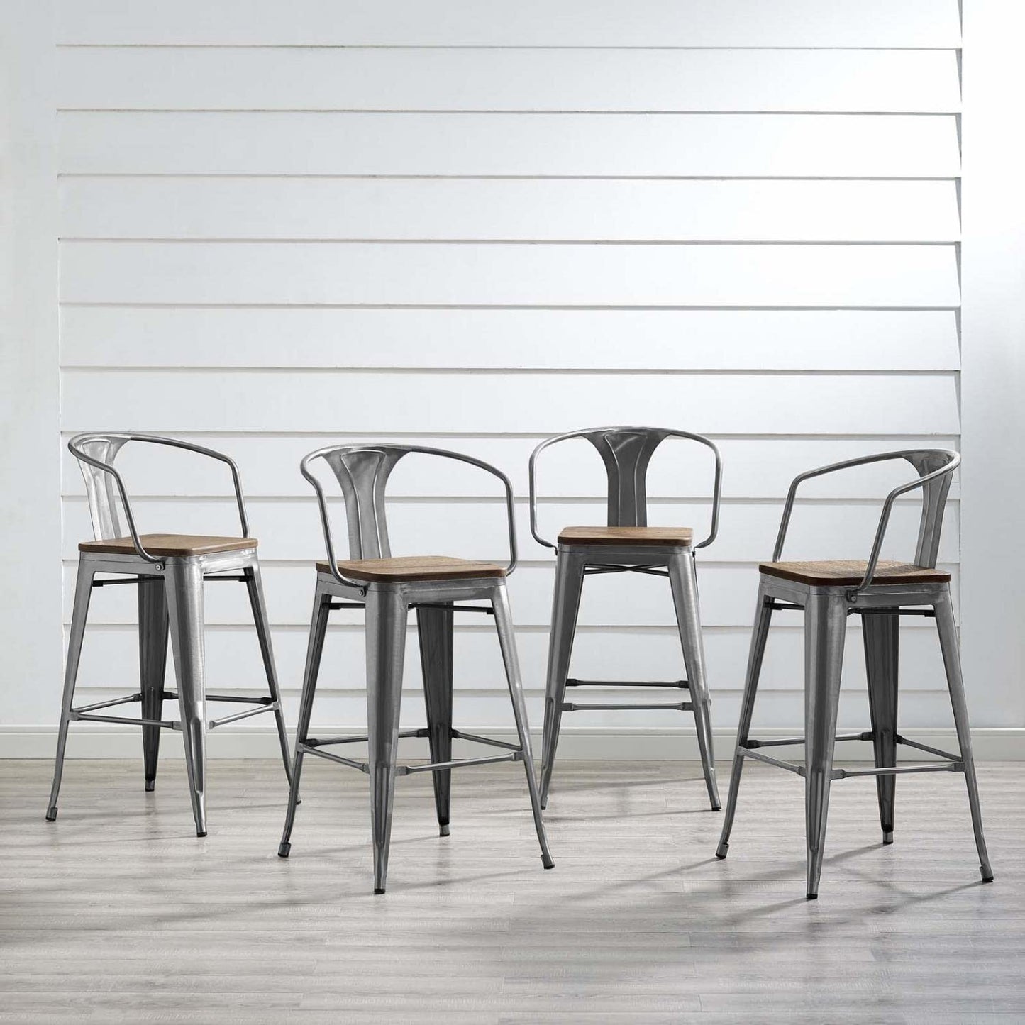 barstools | CasaFoyer Promenade Arm Bamboo & Metal Bar Stool Set | Vintage Steel Finish | Set of 4 | casafoyer.myshopify.com