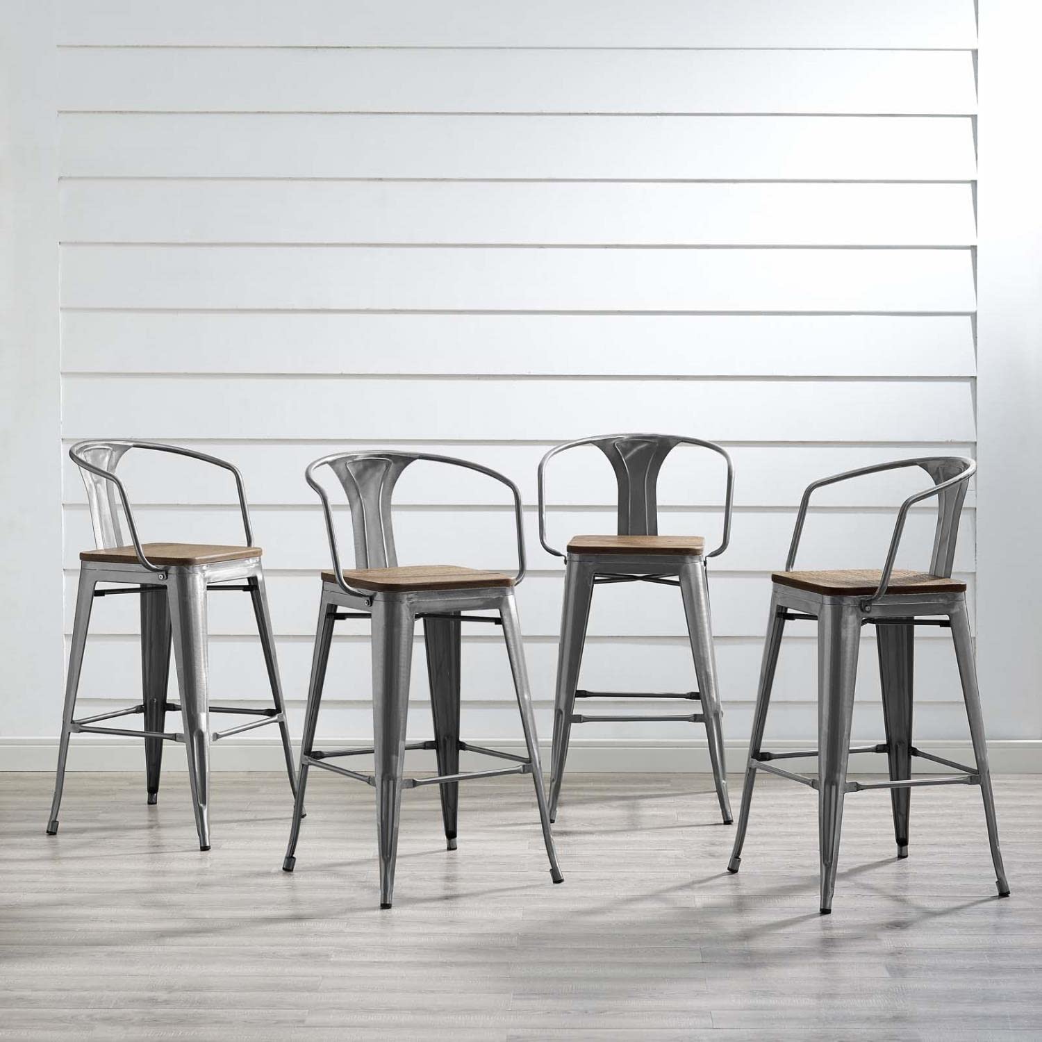 barstools | CasaFoyer Promenade Arm Bamboo & Metal Bar Stool Set | Vintage Steel Finish | Set of 4 | casafoyer.myshopify.com
