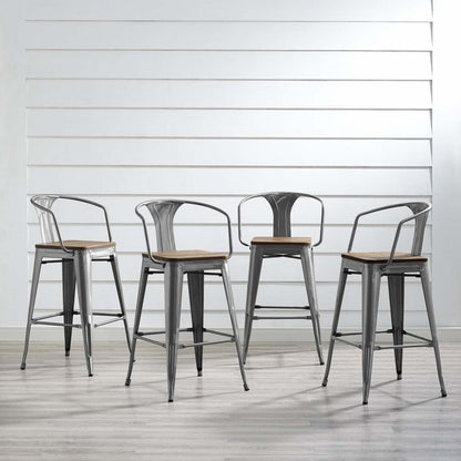 barstools | CasaFoyer Promenade Arm Bamboo & Metal Bar Stool Set | Vintage Steel Finish | Set of 4 | casafoyer.myshopify.com