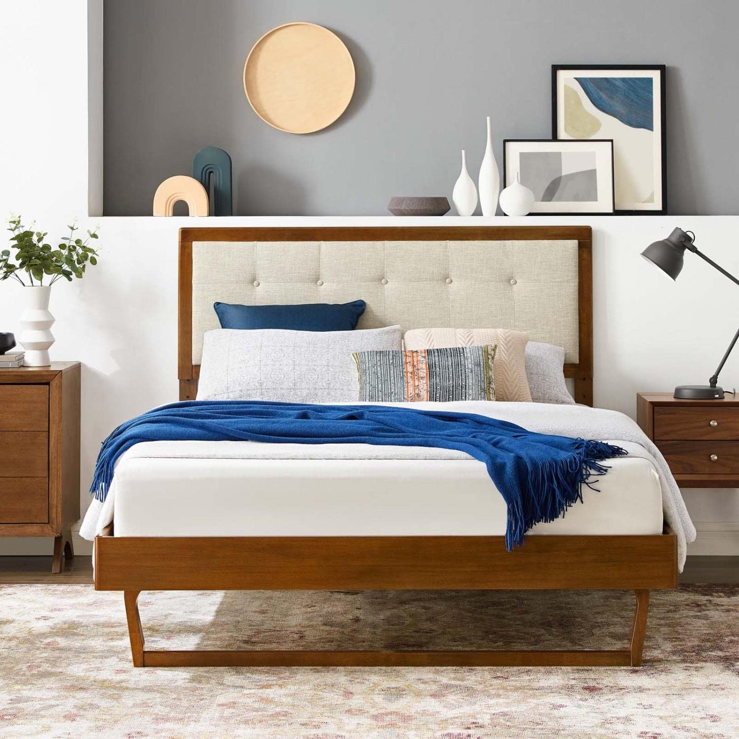 Bed | CasaFoyer Willow Tufted Wood Queen Platform Bed | Contemporary Charm | Natural Beauty | Upholstered Headboard | Button Tufted Design | Durable Construction | Wood Slat Support System | No Box Spring Needed | Assembly Required | 601 lbs Weight Capacity | casafoyer.myshopify.com
