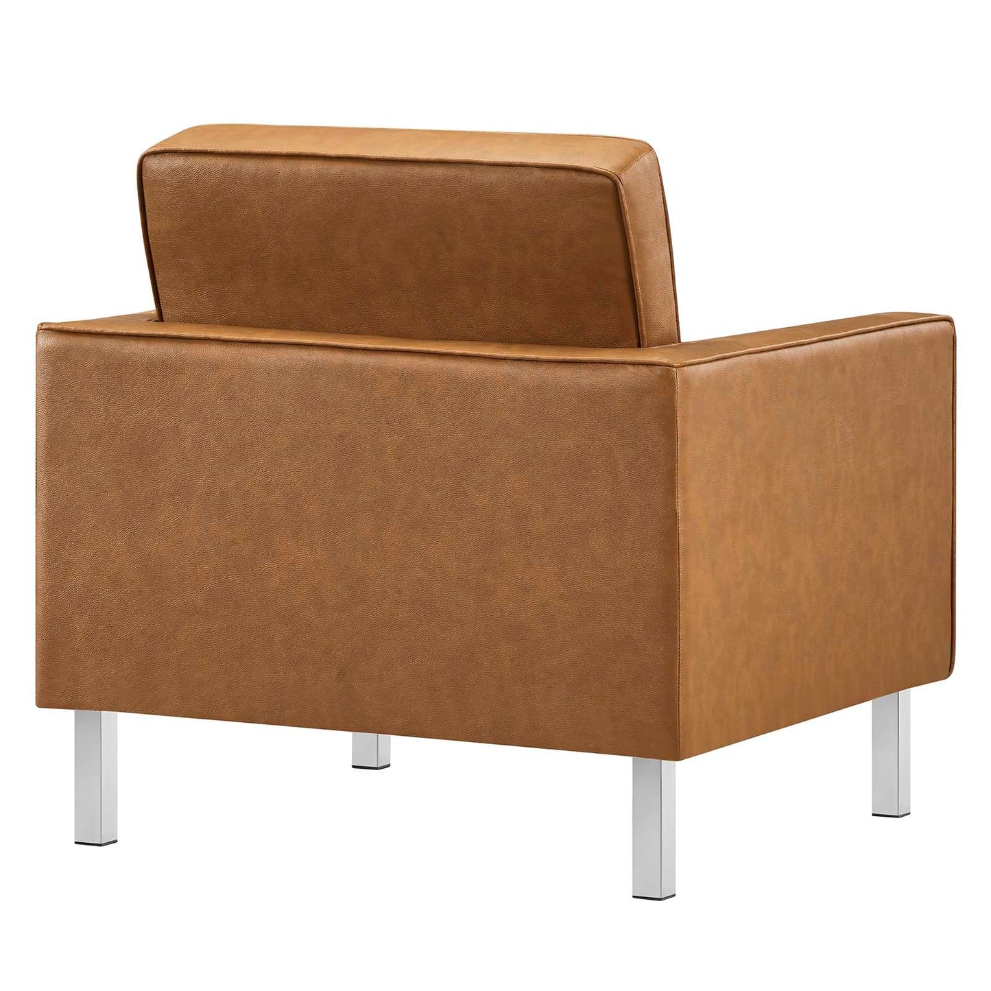 home office desk chairs | CasaFoyer Loft Button Tufted Faux Leather Accent Armchair | Silver Tan | Modern Design | Stainless Steel Frame | 300 lbs Weight Capacity | 30.5L x 32W x 31H | casafoyer.myshopify.com