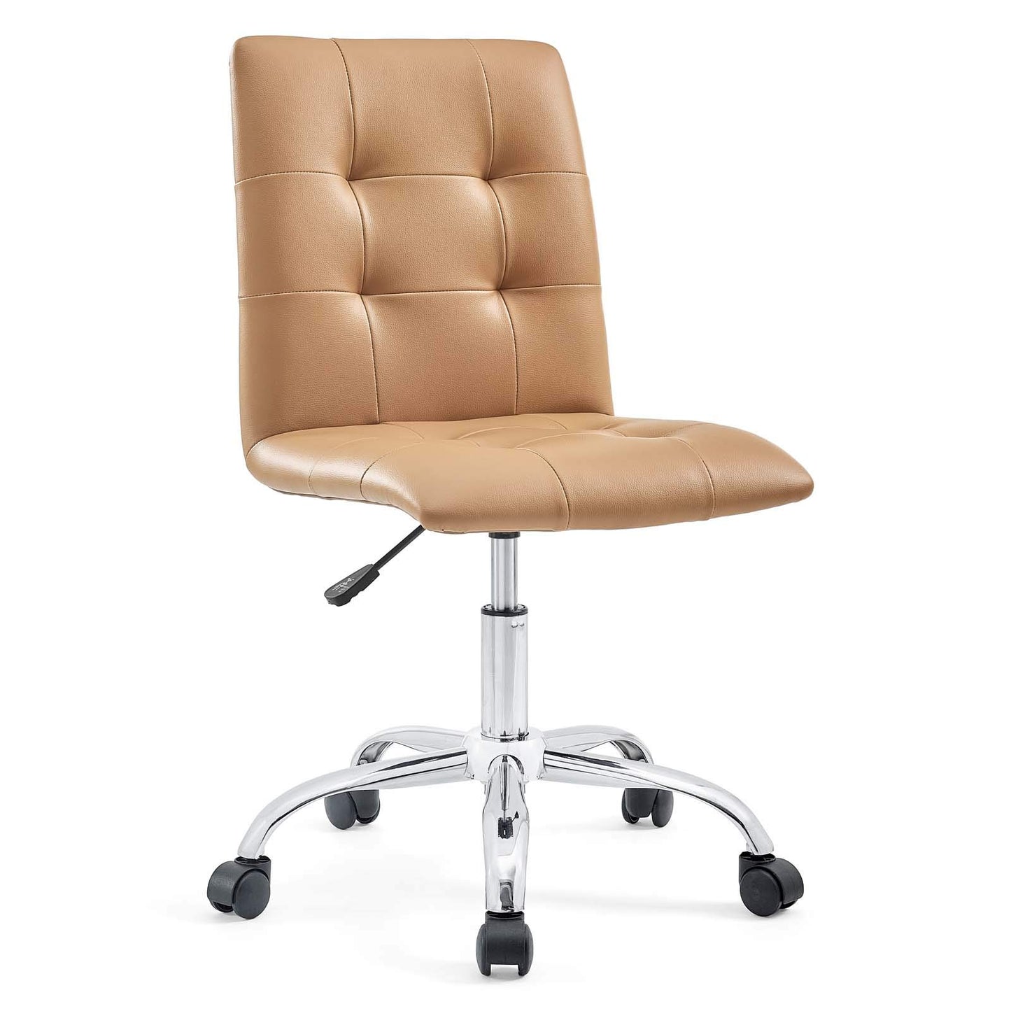 home office desk chairs | CasaFoyer Prim Armless Office Chair | Sophisticated Design | Tufted Buttons | Faux Leather Upholstery | Adjustable Height | 360 Swivel | Chrome Steel Base | Tan Color | casafoyer.myshopify.com
