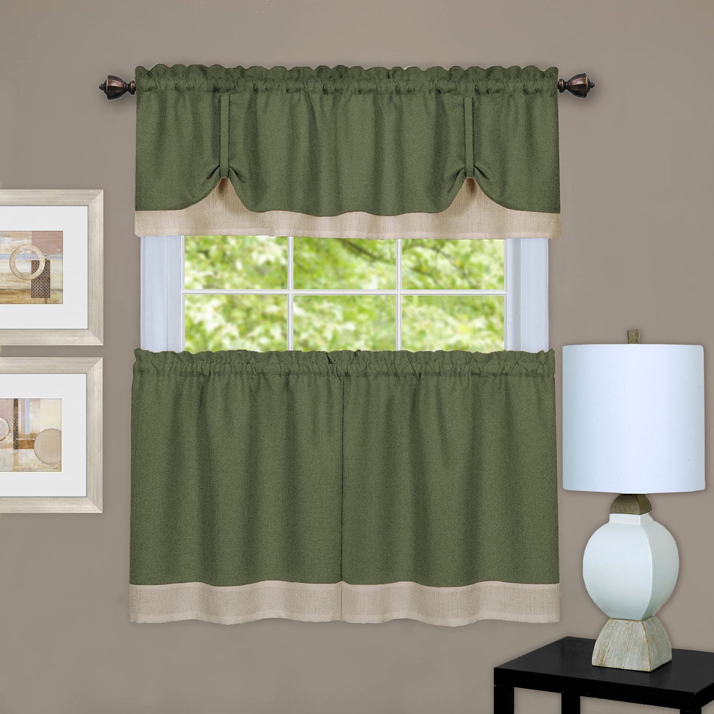 solar panels | CasaFoyer Darcy Window Curtain Tier & Valance Set | Premium Polyester Fabric | Ideal for Kitchen | 1.5 Rod Pocket | Coordinated with Panel & Anti-Fatigue Mat | Machine Washable | Green/Camel | 58x24/58x14 | casafoyer.myshopify.com