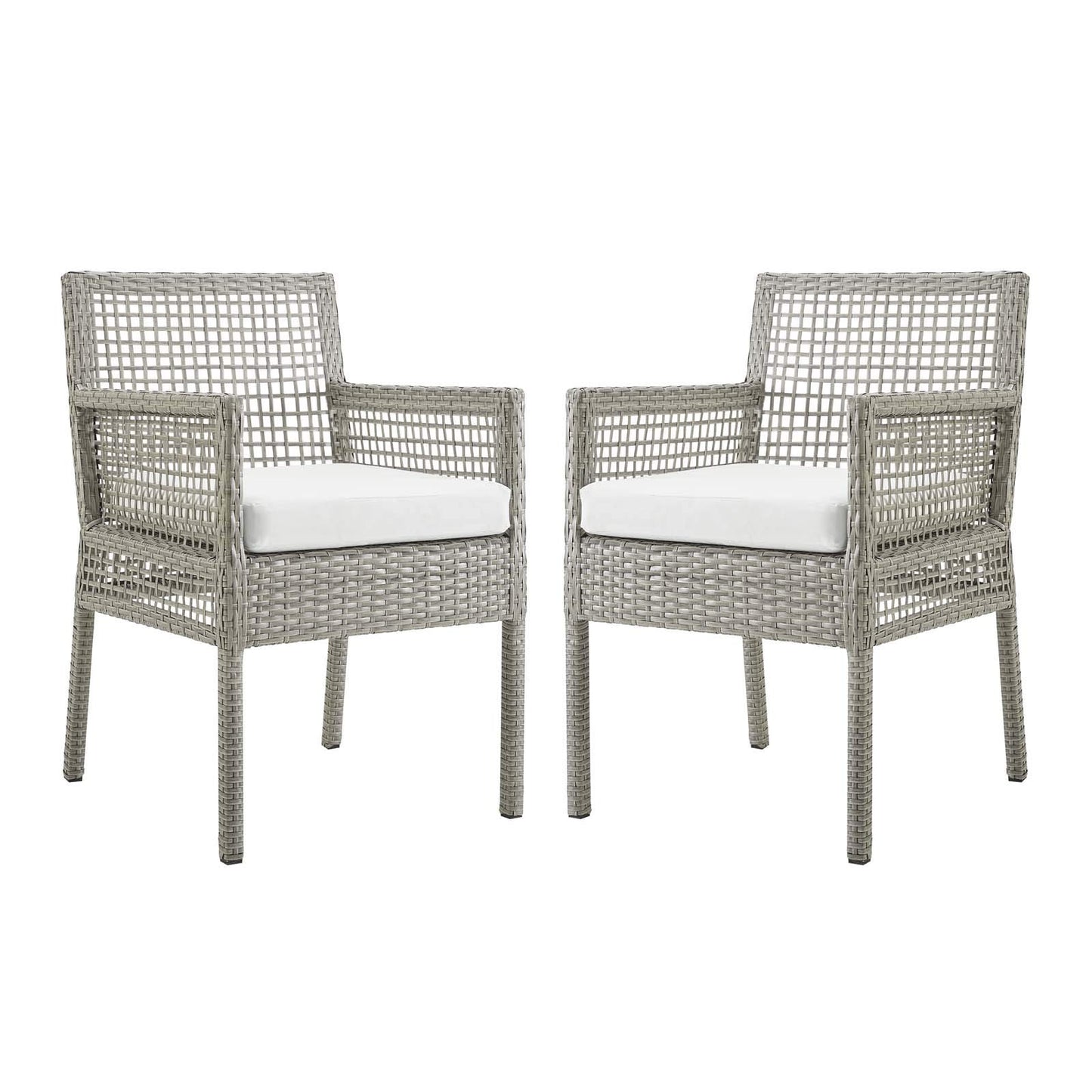 sofas | CasaFoyer Aura Outdoor Patio Dining Arm Chair Set of 2 | Gray Wicker Rattan | Aluminum Frame | All-Weather Cushions | Non-Marking Foot Caps | casafoyer.myshopify.com