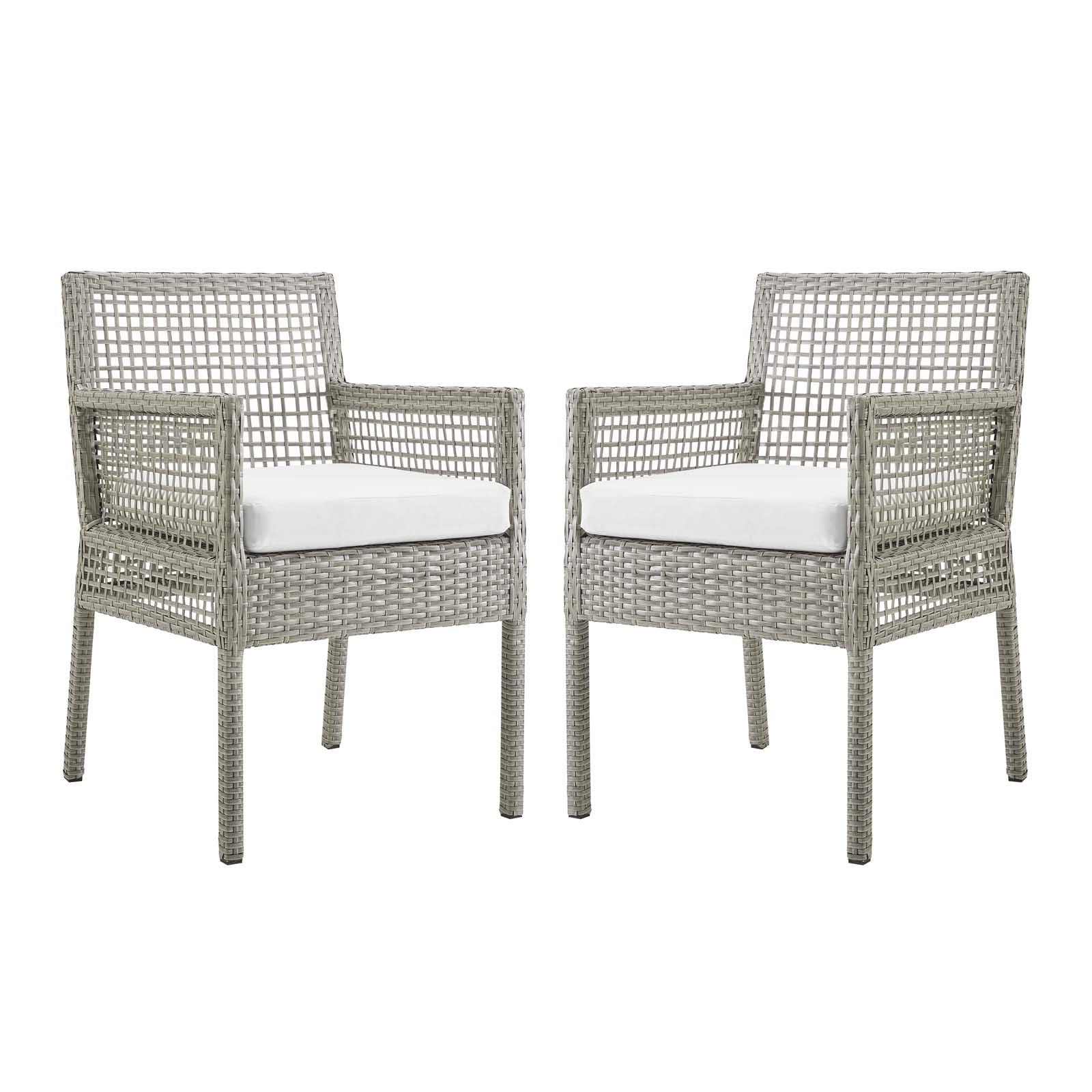 sofas | CasaFoyer Aura Outdoor Patio Dining Arm Chair Set of 2 | Gray Wicker Rattan | Aluminum Frame | All-Weather Cushions | Non-Marking Foot Caps | casafoyer.myshopify.com