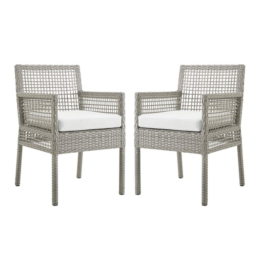 sofas | CasaFoyer Aura Outdoor Patio Dining Arm Chair Set of 2 | Gray Wicker Rattan | Aluminum Frame | All-Weather Cushions | Non-Marking Foot Caps | casafoyer.myshopify.com