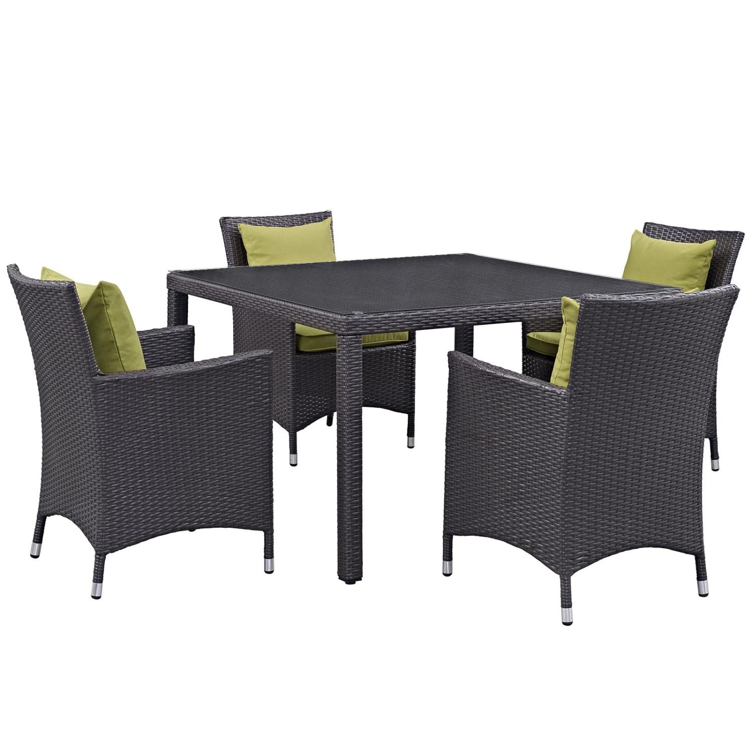kitchen and dining room sets | CasaFoyer Convene Outdoor Sectional Series | Durable Rattan Weave | Weather-Resistant Cushions | 5 Piece Patio Dining Set with Glass Top | casafoyer.myshopify.com