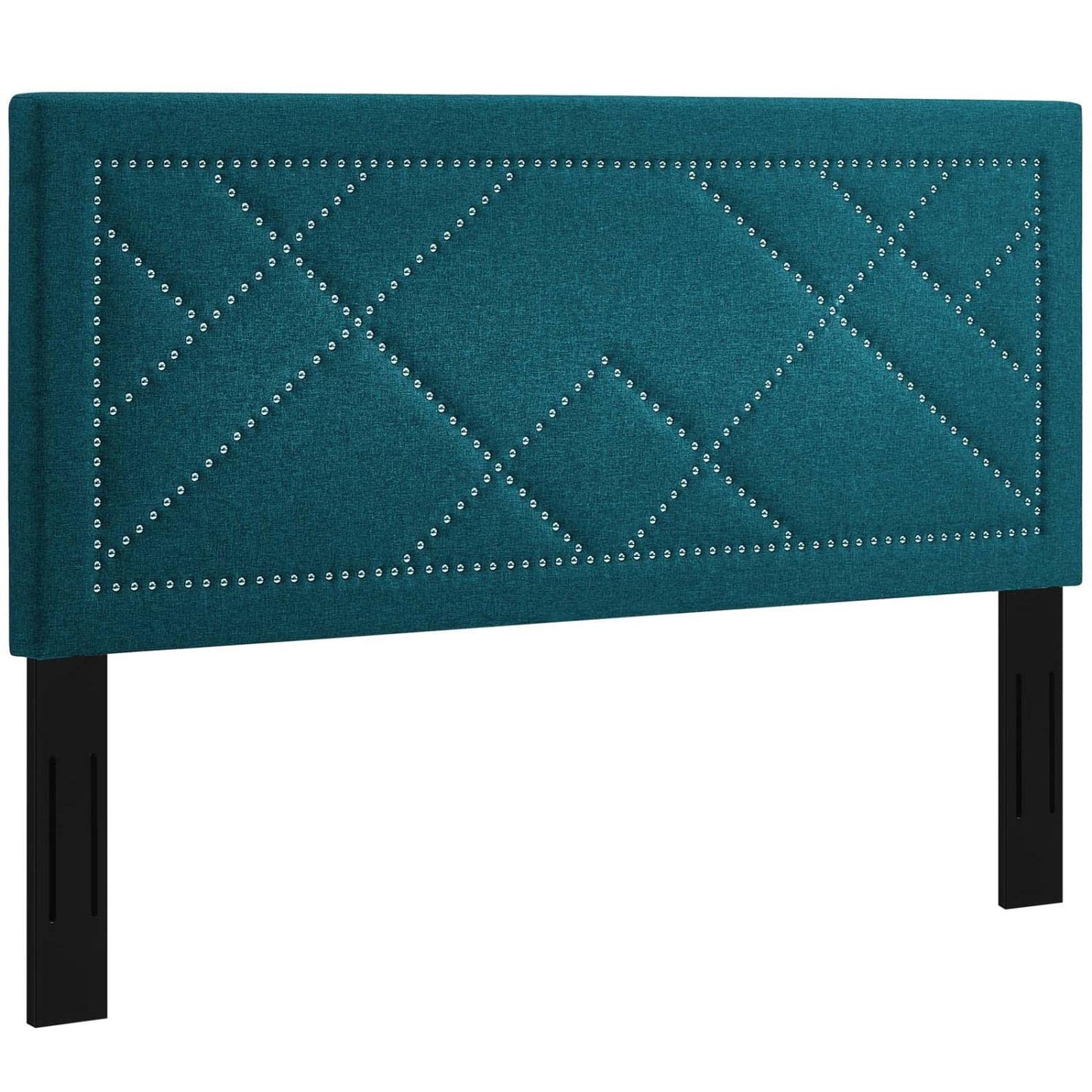 headboards | CasaFoyer Reese Nailhead Full/Queen Headboard | Geometric Design | Linen Fabric | Adjustable Height | Black-Stained Wood Legs | casafoyer.myshopify.com
