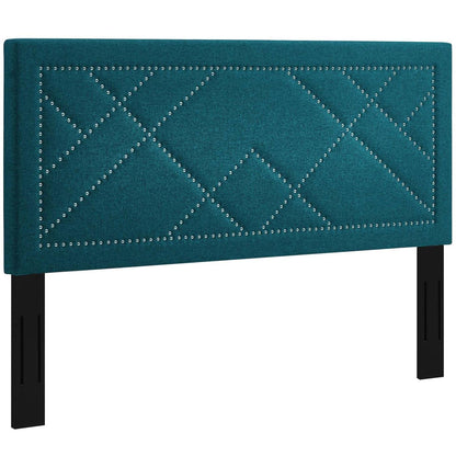 headboards | CasaFoyer Reese Nailhead Full/Queen Headboard | Geometric Design | Linen Fabric | Adjustable Height | Black-Stained Wood Legs | casafoyer.myshopify.com