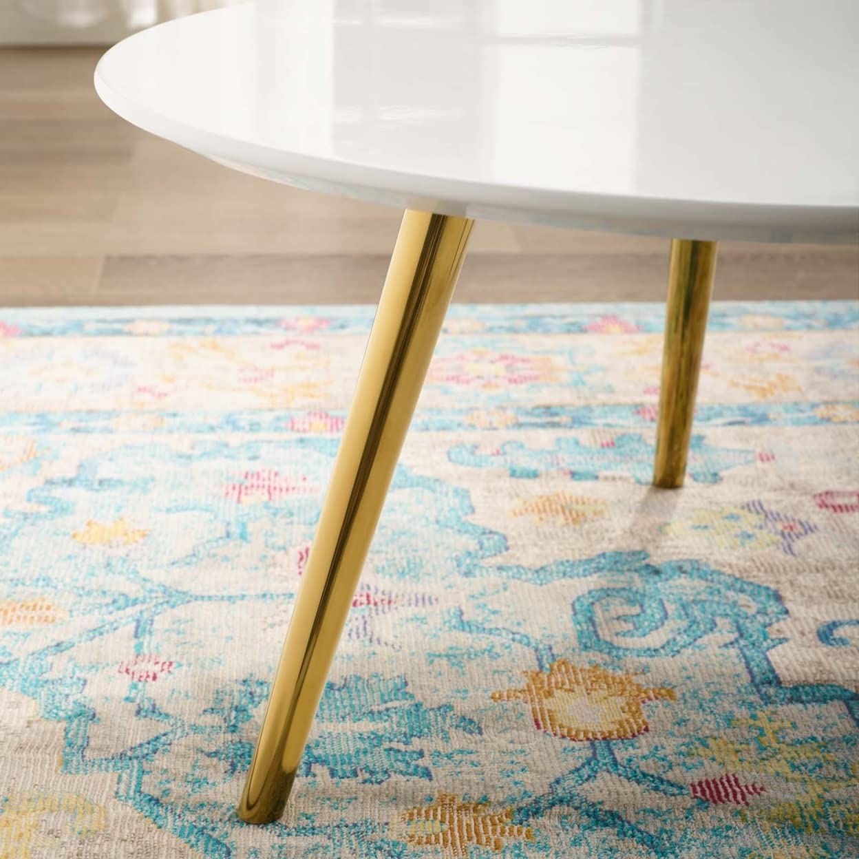 coffee tables | Ergode Lippa 28 Round Coffee Table | Timeless Design | White Lacquered Top | Gold Tripod Base | Ideal for Living Room, Lounge, or Home Office | casafoyer.myshopify.com