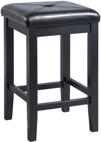 Dining Table | Upholstered Square Seat Stool | Solid Hardwood Construction | Simulated Black Leather | 24 Height | Ideal for Dining or Counter Seating | casafoyer.myshopify.com