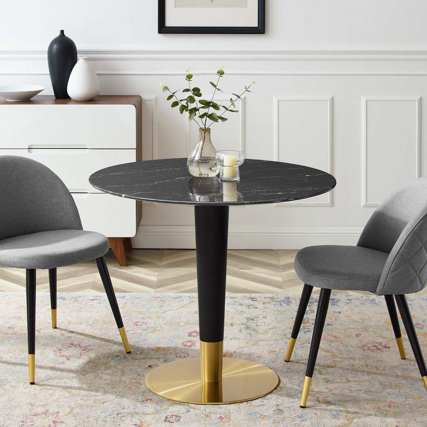 patio dining tables | CasaFoyer Zinque Dining Table | 36 Artificial Marble Top | Modern Mid-Century Design | Gold Black Base | Easy to Clean | Perfect for Entertaining or Everyday Dining | casafoyer.myshopify.com