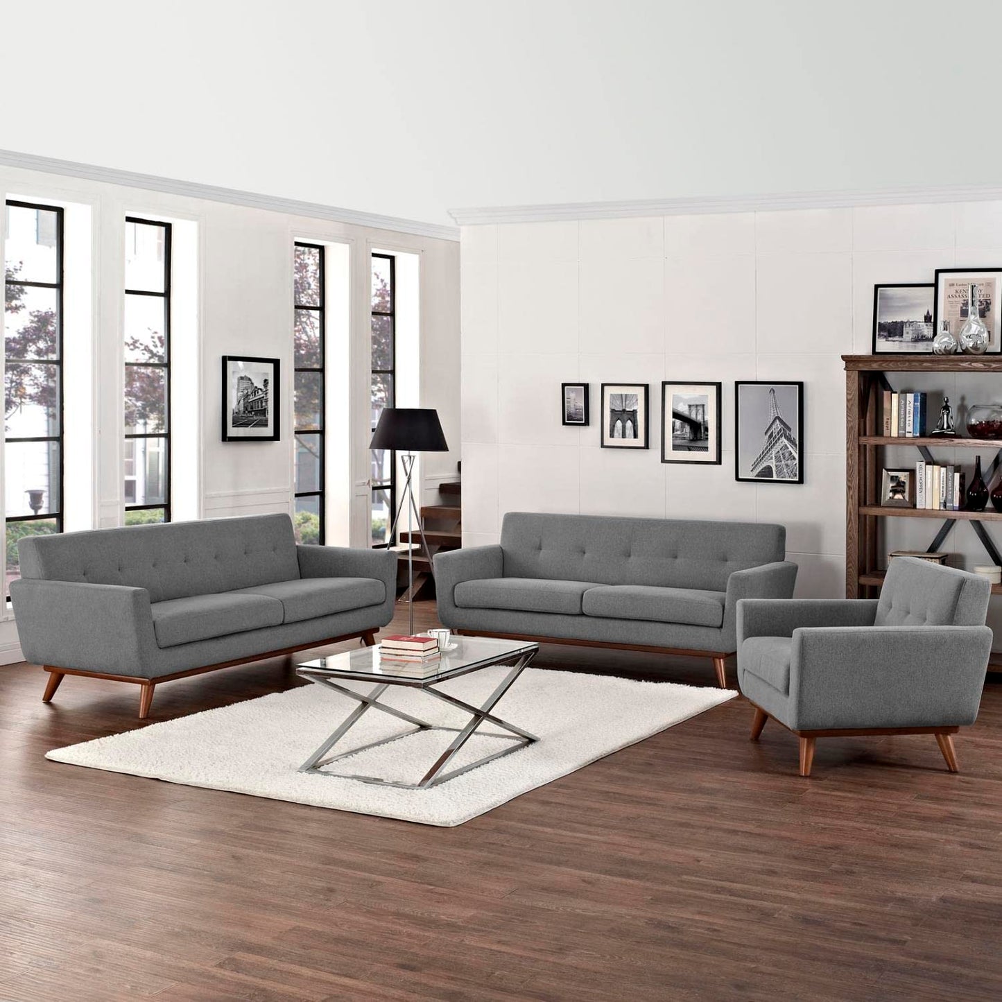 kitchen and dining room sets | CasaFoyer Engage Upholstered Fabric Button Tufted Sofa Furniture Series | Comfortable Lounging Experience | Set of 3: Armchair, Loveseat, Sofa | Cherry Wood Legs | Stain Resistant | Expectation Gray | casafoyer.myshopify.com