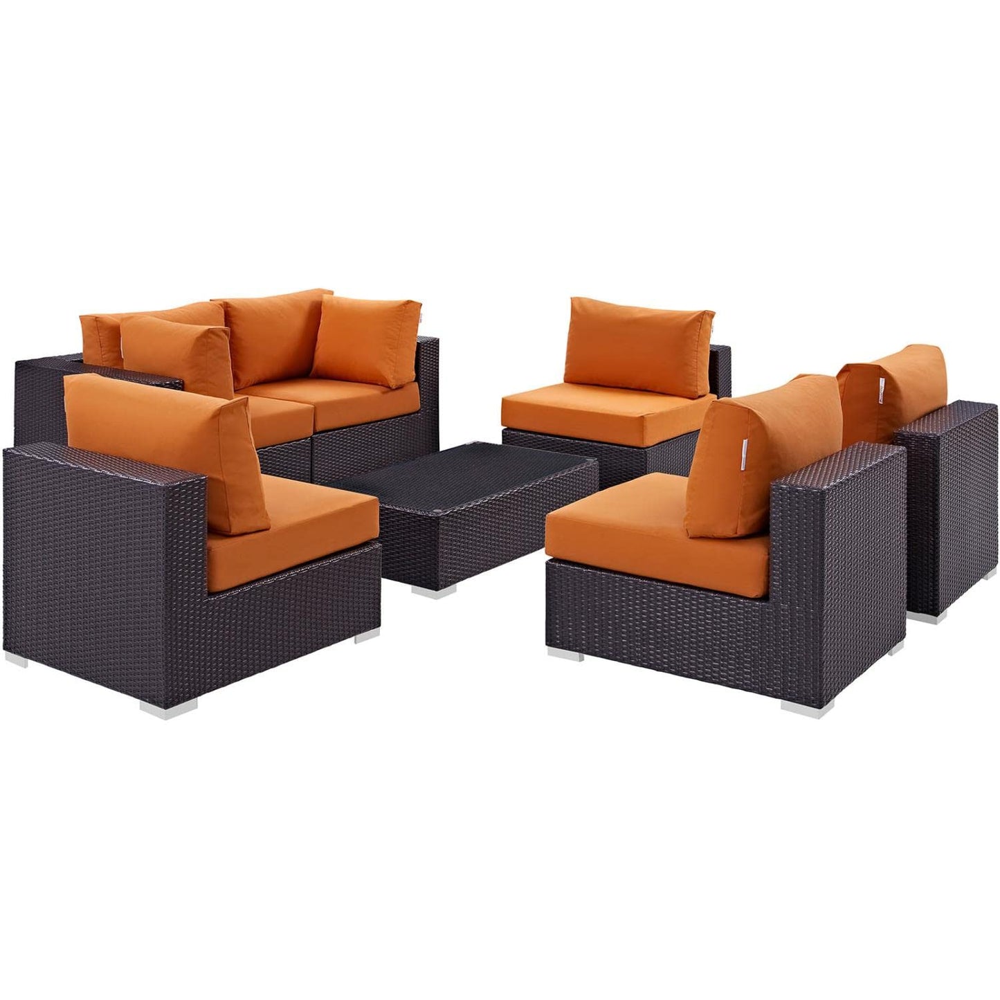 kitchen and dining room sets | CasaFoyer Convene Outdoor Sectional Set | Durable Rattan Weave | All-Weather Cushions | 7 Piece Patio Furniture Set | Espresso Orange | casafoyer.myshopify.com