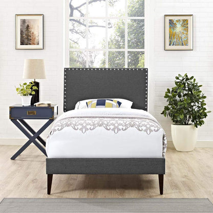 bed frames | CasaFoyer Macie Platform Bed | Wooden Frame | Polyester Upholstery | Tapered Wood Legs | No Box Spring Needed | Compatible with Memory Foam Mattresses | Ideal for Mid-Century Modern Bedrooms | Gray | casafoyer.myshopify.com