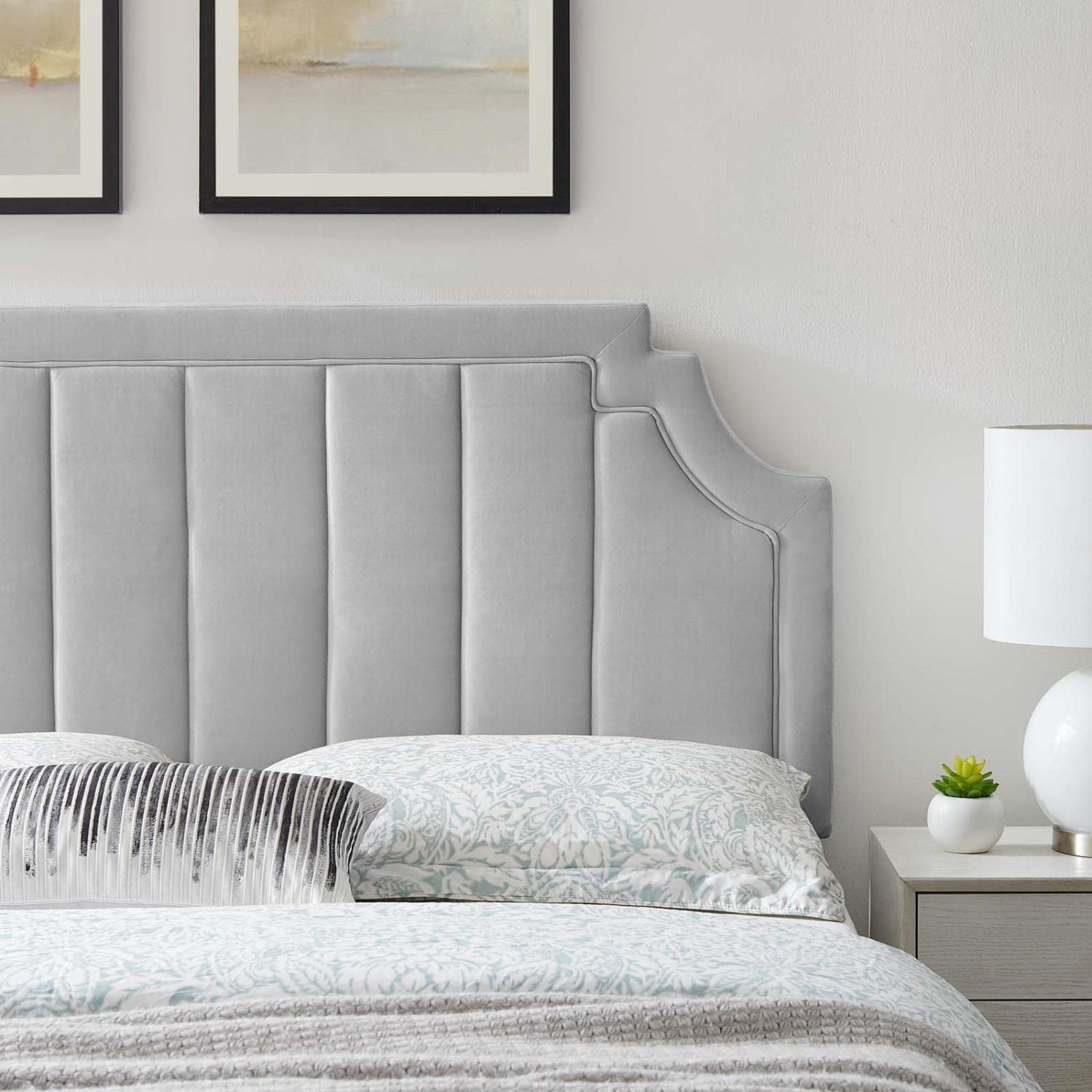headboards | CasaFoyer Alyona Channel Tufted Performance Velvet Twin Headboard | Luxurious Texture | Glam Deco Style | Stain-Resistant | Easy Assembly | Light Gray | casafoyer.myshopify.com