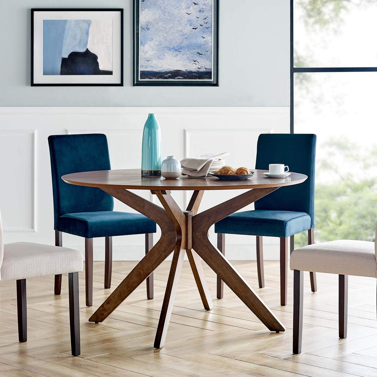 Dining Table | Crossroads 47 Round Pedestal Wood Dining Table | Walnut Finish | Seats 6 | Elegant Design | Durable Construction | casafoyer.myshopify.com